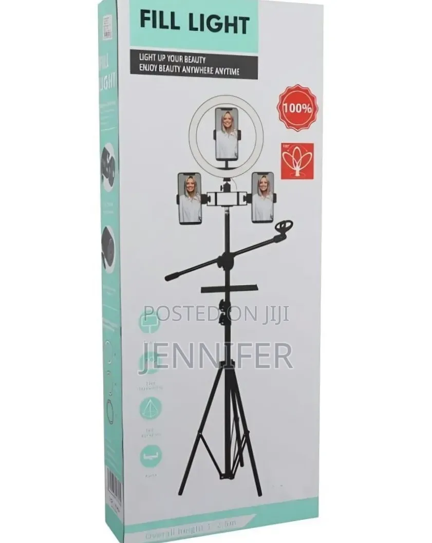 Ringlight With Stand and Microphone Stand Set Up