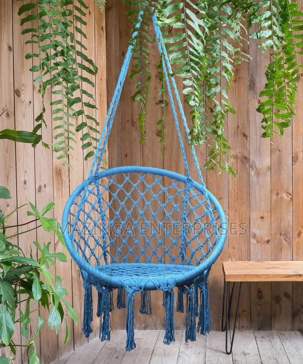 Macrame Hammock Swing Chair WTH Knitted Mesh Cotton Rope Round Frame