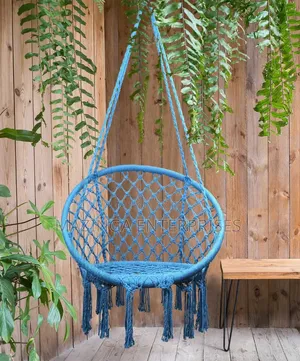 Macrame Hammock Swing Chair WTH Knitted Mesh Cotton Rope Round Frame