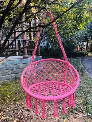 Macrame Hammock Swing Chair WTH Knitted Mesh Cotton Rope Round Frame