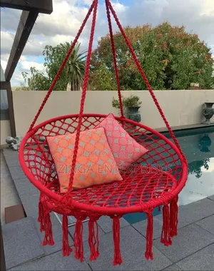 Macrame Hammock Swing Chair WTH Knitted Mesh Cotton Rope Round Frame