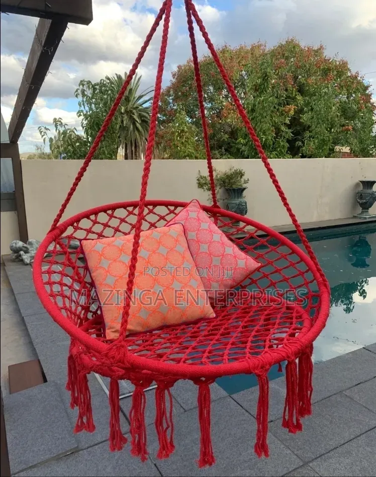 Macrame Hammock Swing Chair WTH Knitted Mesh Cotton Rope Round Frame