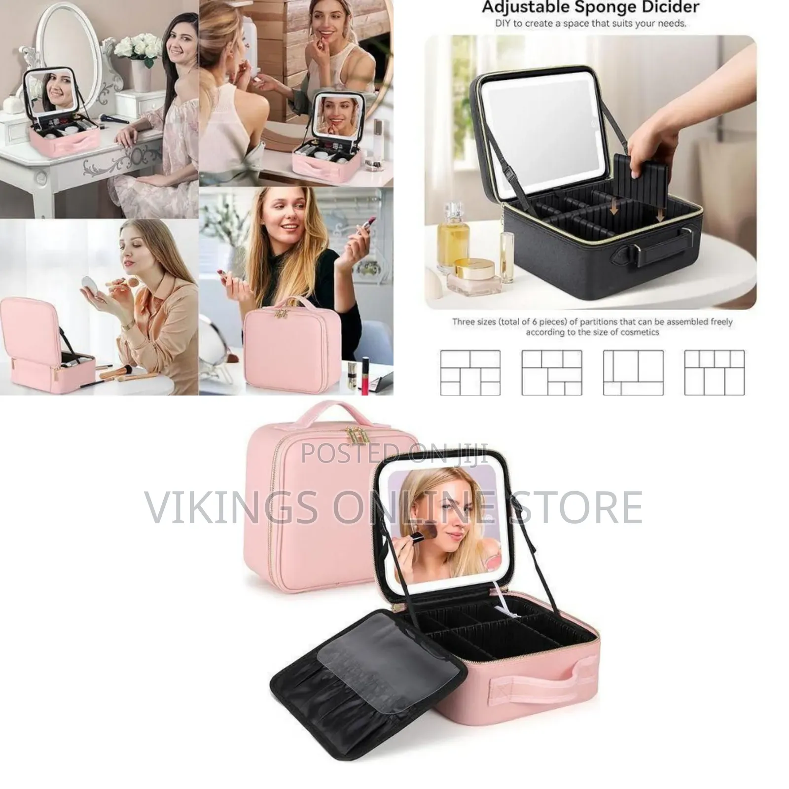 Portable Makeup Organizer Case With Led Mirror - Multicolor