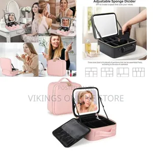 Portable Makeup Organizer Case With Led Mirror - Multicolor