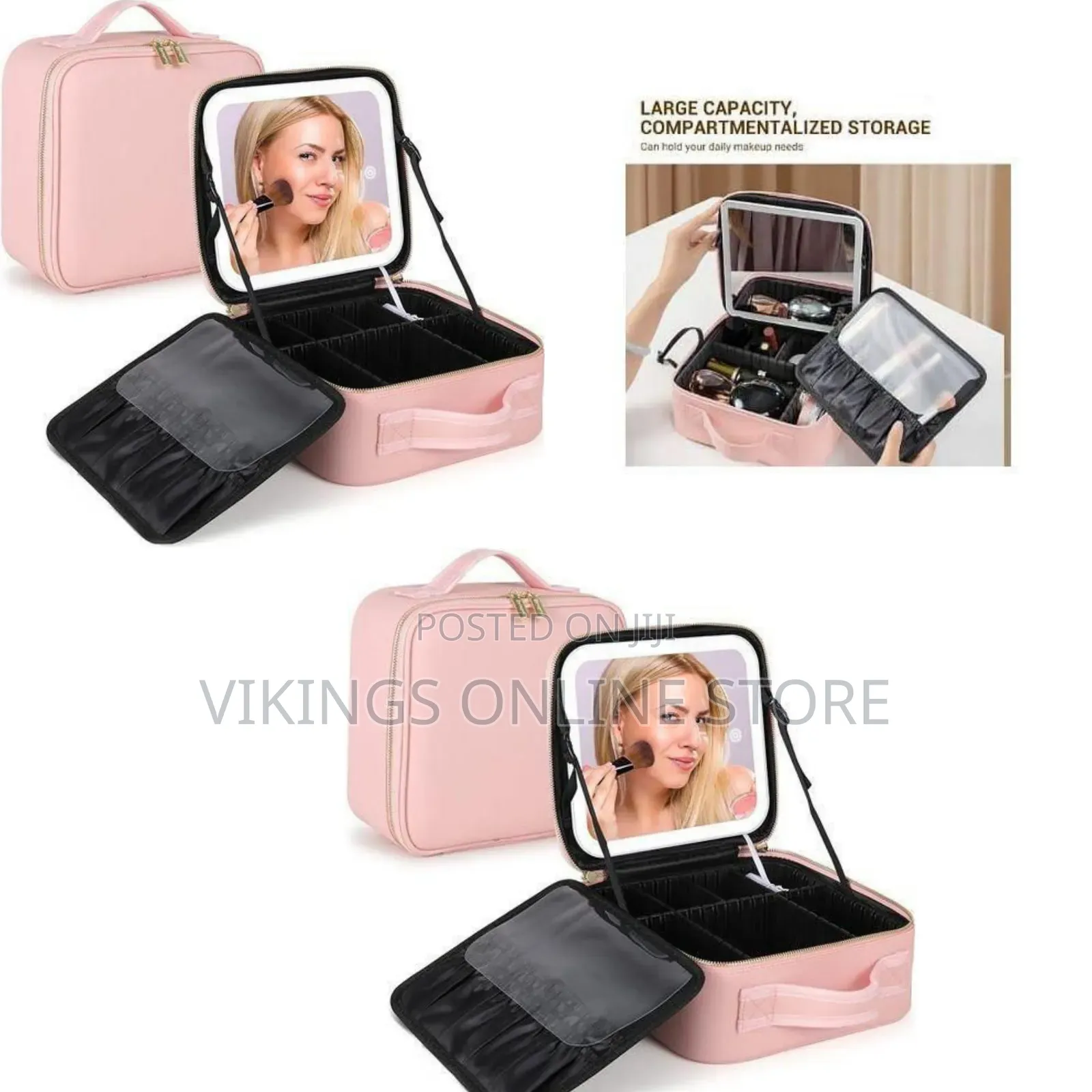 Portable Makeup Organizer Case With Led Mirror - Multicolor