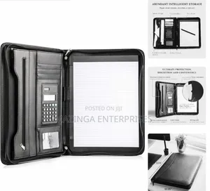 Cossini Black Superior Vegan Leather Business Portfolio With A Zipper