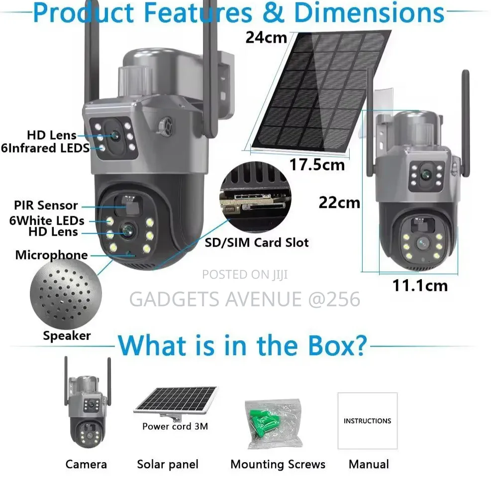 V380 4g Solar-Powered PTZ Security Camera.