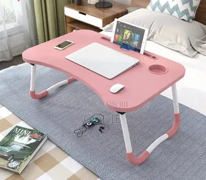 Foldable Laptop Table With a Cup Holder and a Tablet Slot.