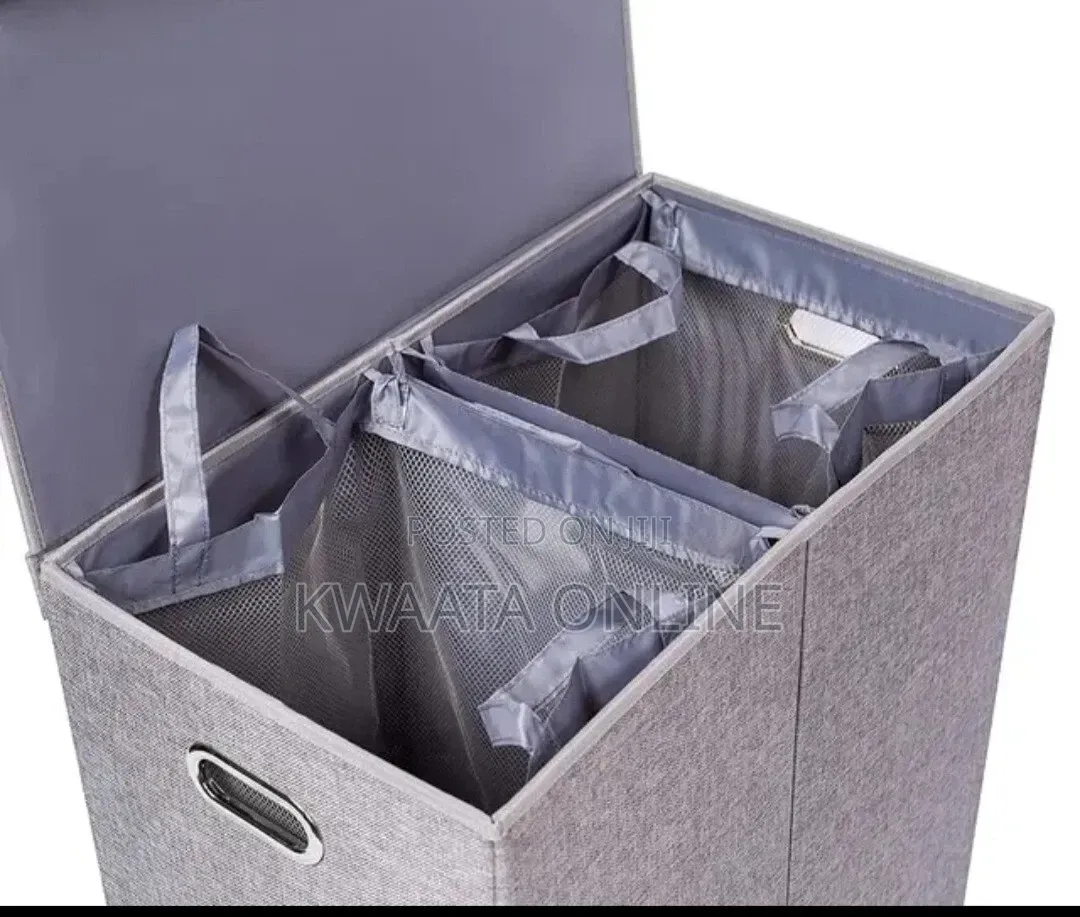 Double Laundry Hamper With Removable Lid and Mesh Bags Sturdy Design