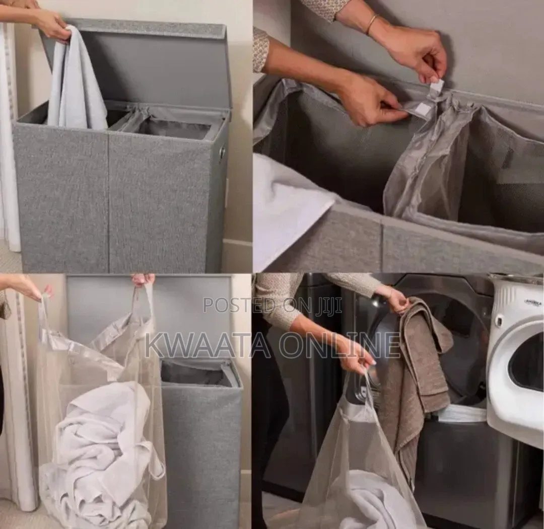 Double Laundry Hamper With Removable Lid and Mesh Bags Sturdy Design