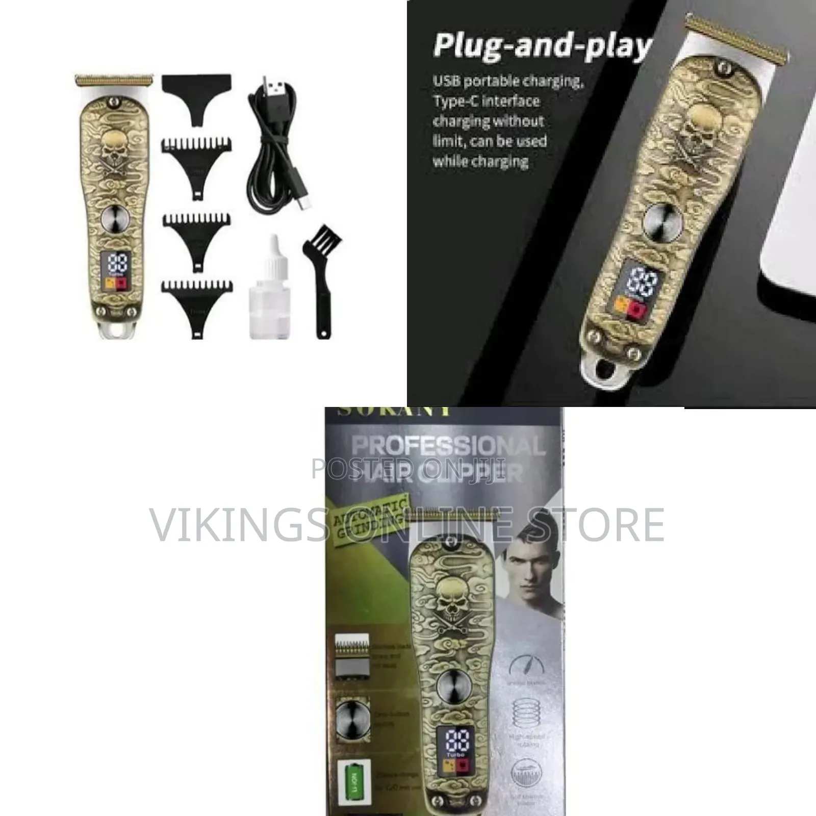 Professional Rechargeable Hair Beard Trimmer - Gold