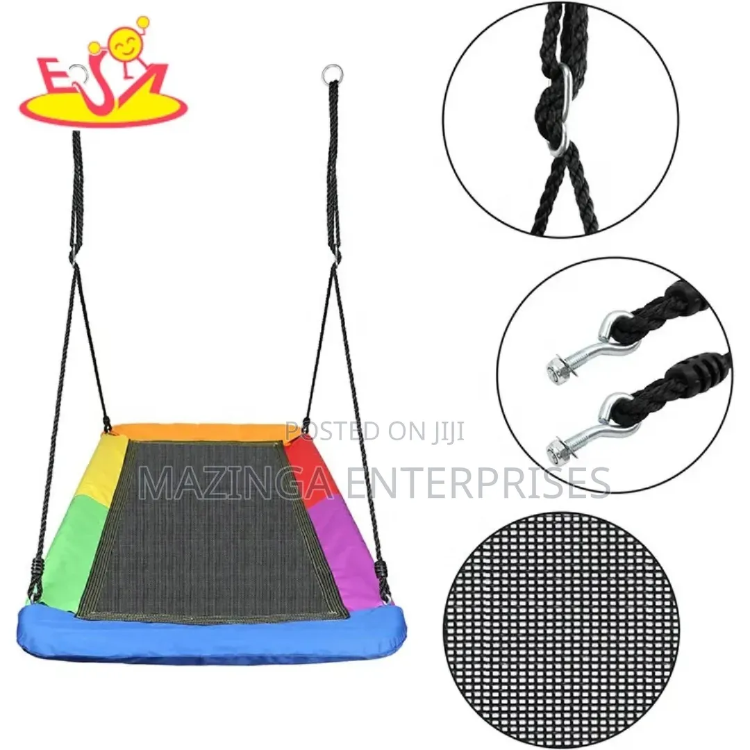 Rectangular Saucer Tree Swing Chair Wth Black Mesh Seat