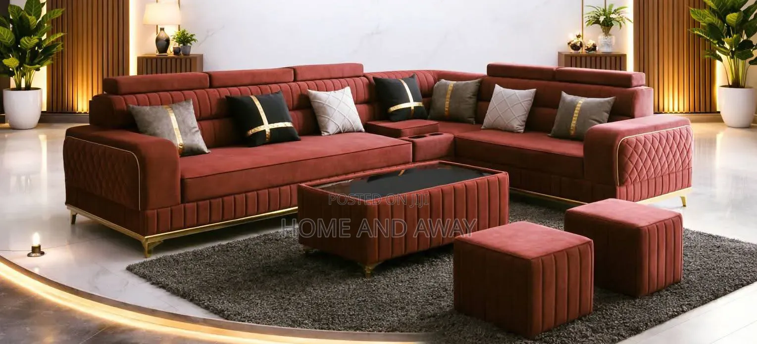 Sofas/5 Seaters L Sofas With Center Table Piece 2 Poufs Any Colour