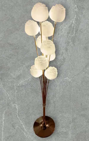 Modern Tulip-Shaped Led Floor Lamp With Golden Stem and Metallic Base