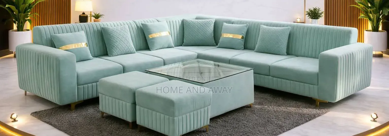 Sofas/6 Seaters L Sofas With Center Table Piece 2 Poufs Any Colour