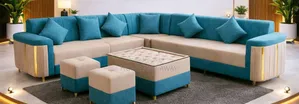Dual Colour L Sofa Sets + Center Table Two Ottoman Poufs Any Colour