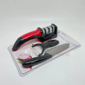 3-Piece Kitchen Utility Set Containing a 3-Stage Knife Sharpener