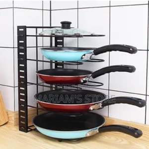 5-Tier Black Metal Adjustable Kitchen Organizer Rack for Pots, Pans,