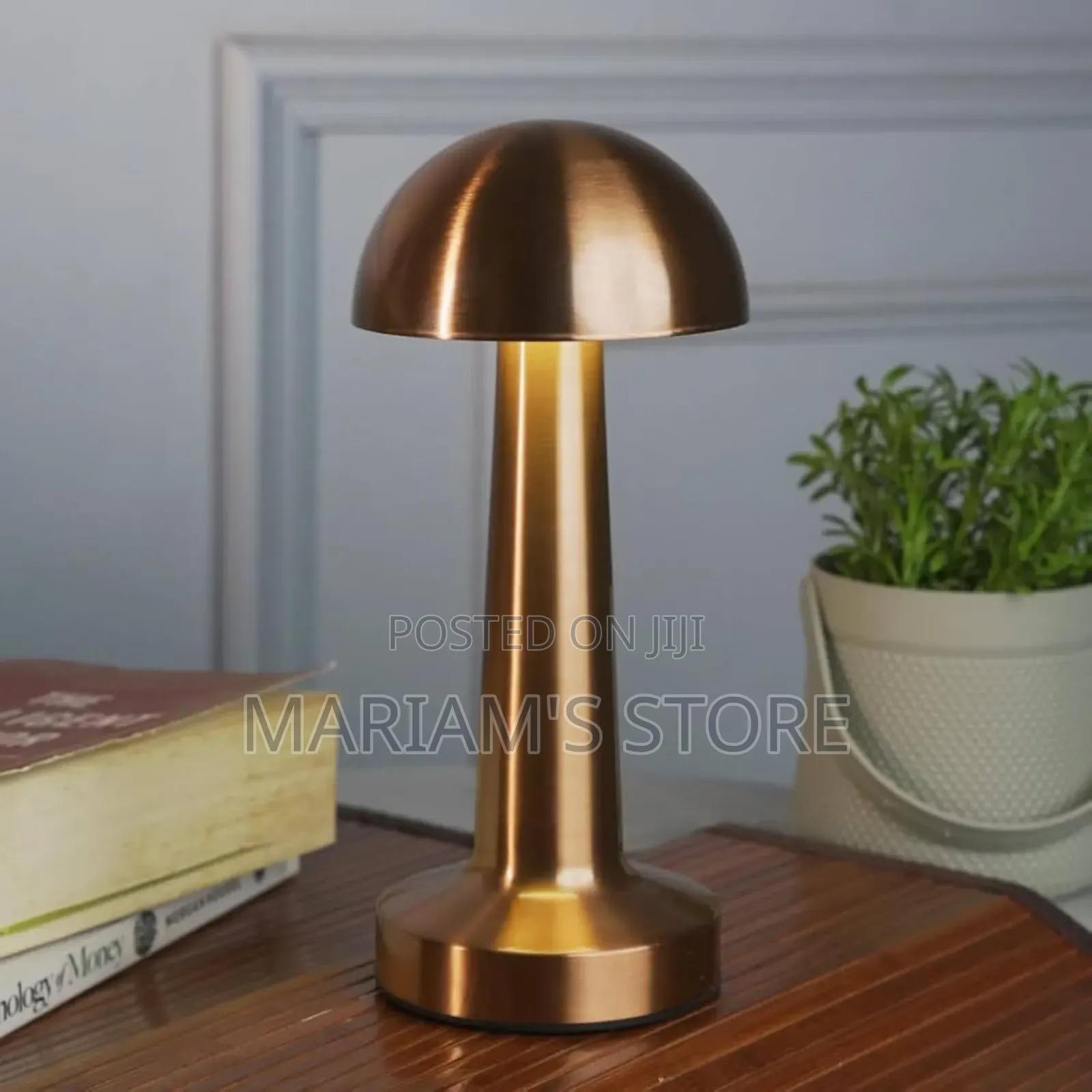Metallic, Battery-Operated Led Table Lamp in a Mushroon Form