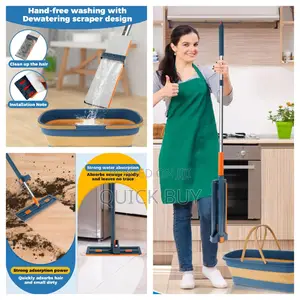 360° Rotating Microfiber Flat Floor Mop With a Foldable Buckett