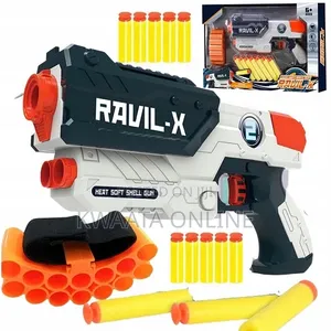 Ravil-v Foam Dart Gun With 5 Darts and 3 Target Cans, Grey and Orange
