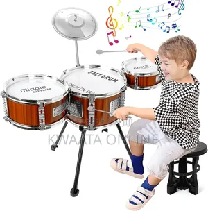 Kids Jazz Drum Set Music Toy 3 Drums Percussion Kit With Stool