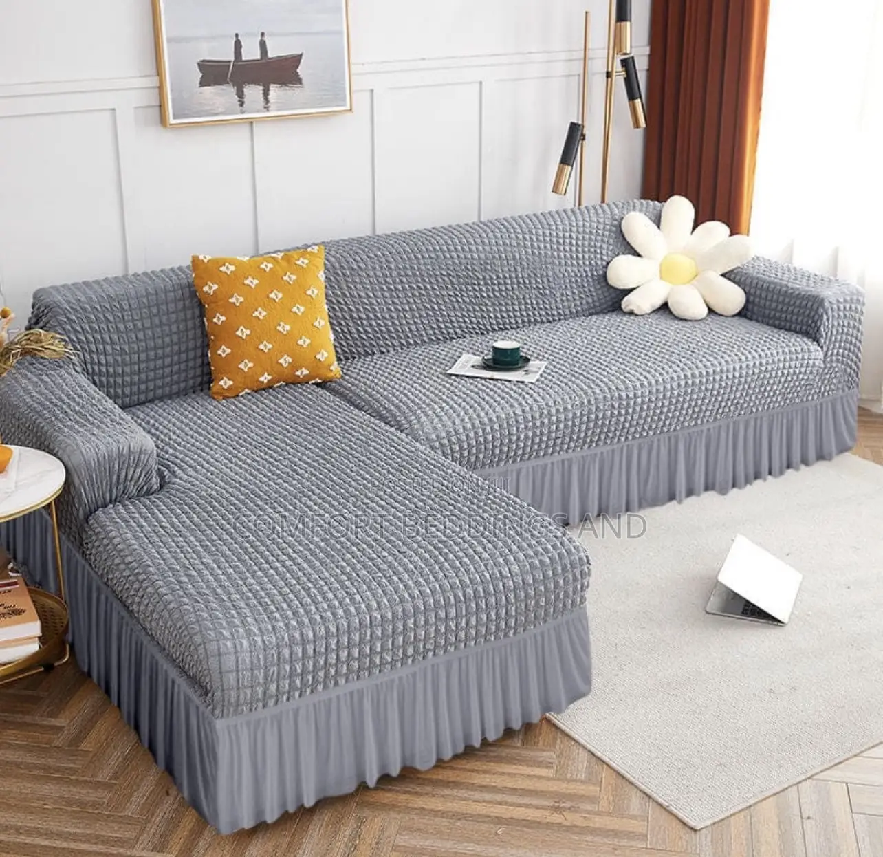 L Shape Sofa Covers Ash Gray 5 Seaters