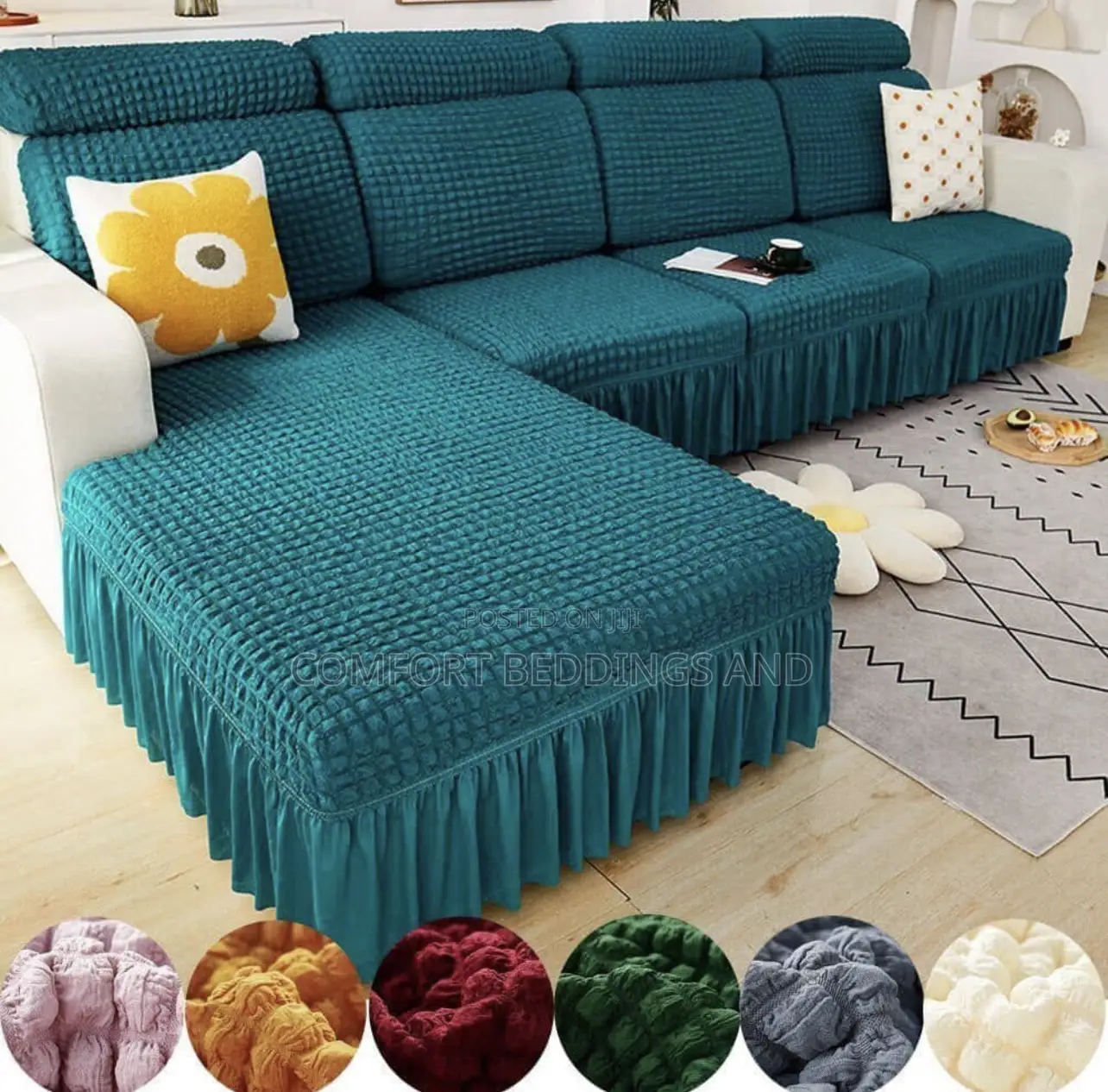 L Shape Sofa Covers Green 5 Seaters