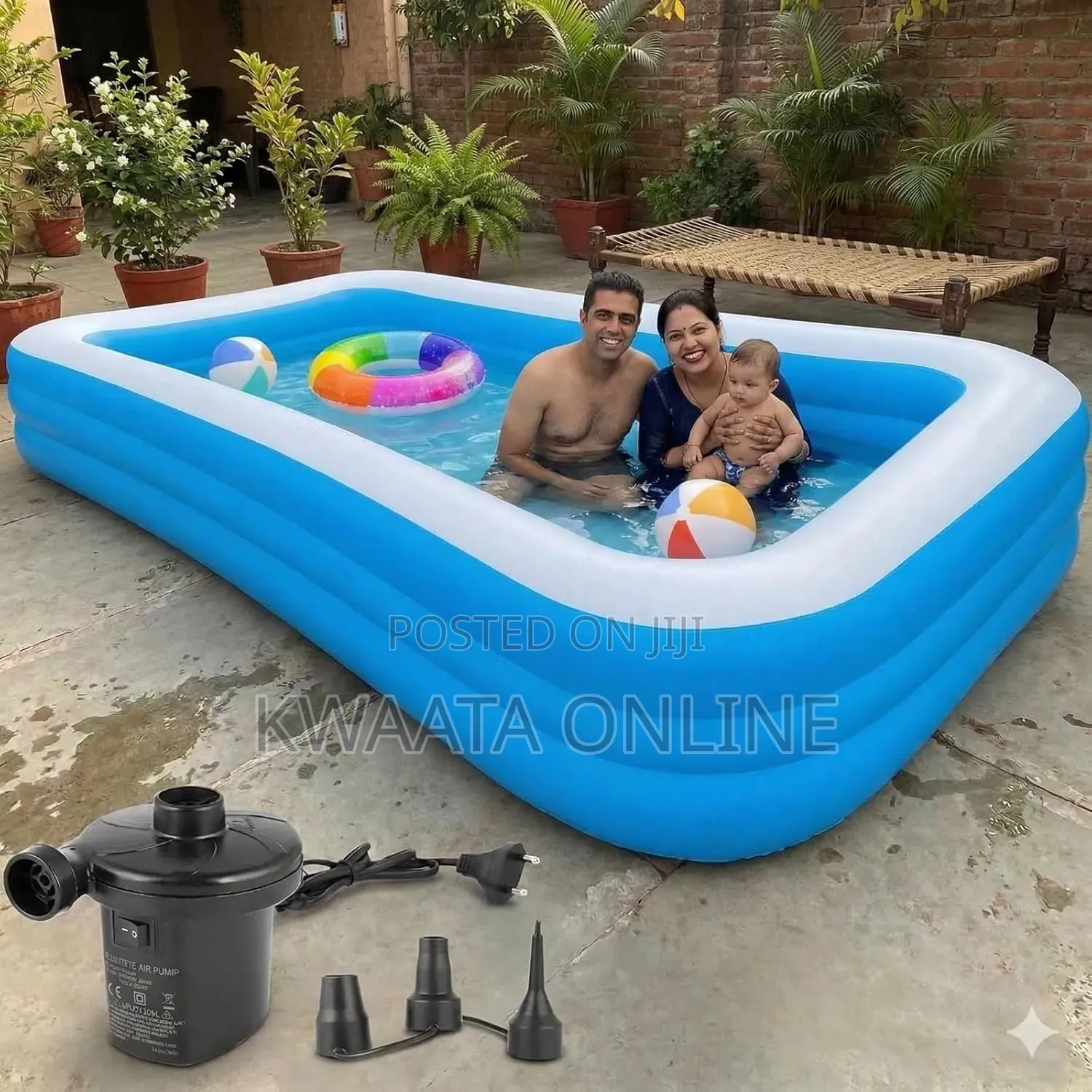 Rectangular Inflatable Swimming Pool With Pump (54h 172w 300h )Cm