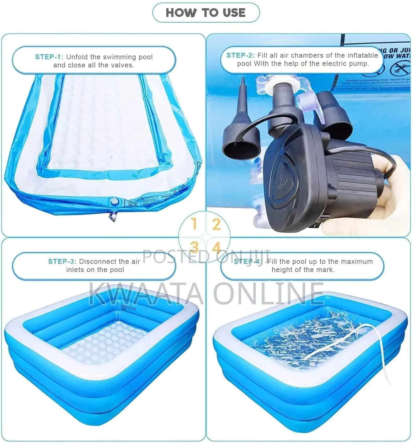 Rectangular Inflatable Swimming Pool With Pump (54h 172w 300h )Cm