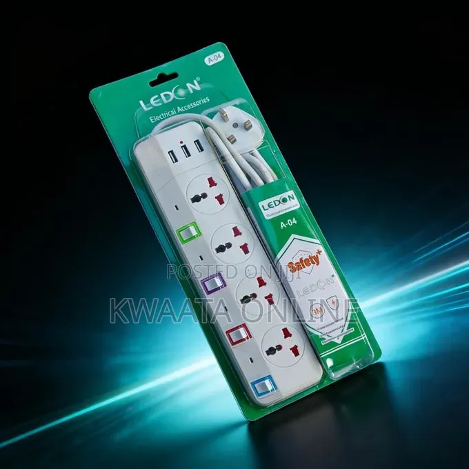Ledon 4-Way Socket Power Extension Cable With 3 Usb Charging Ports