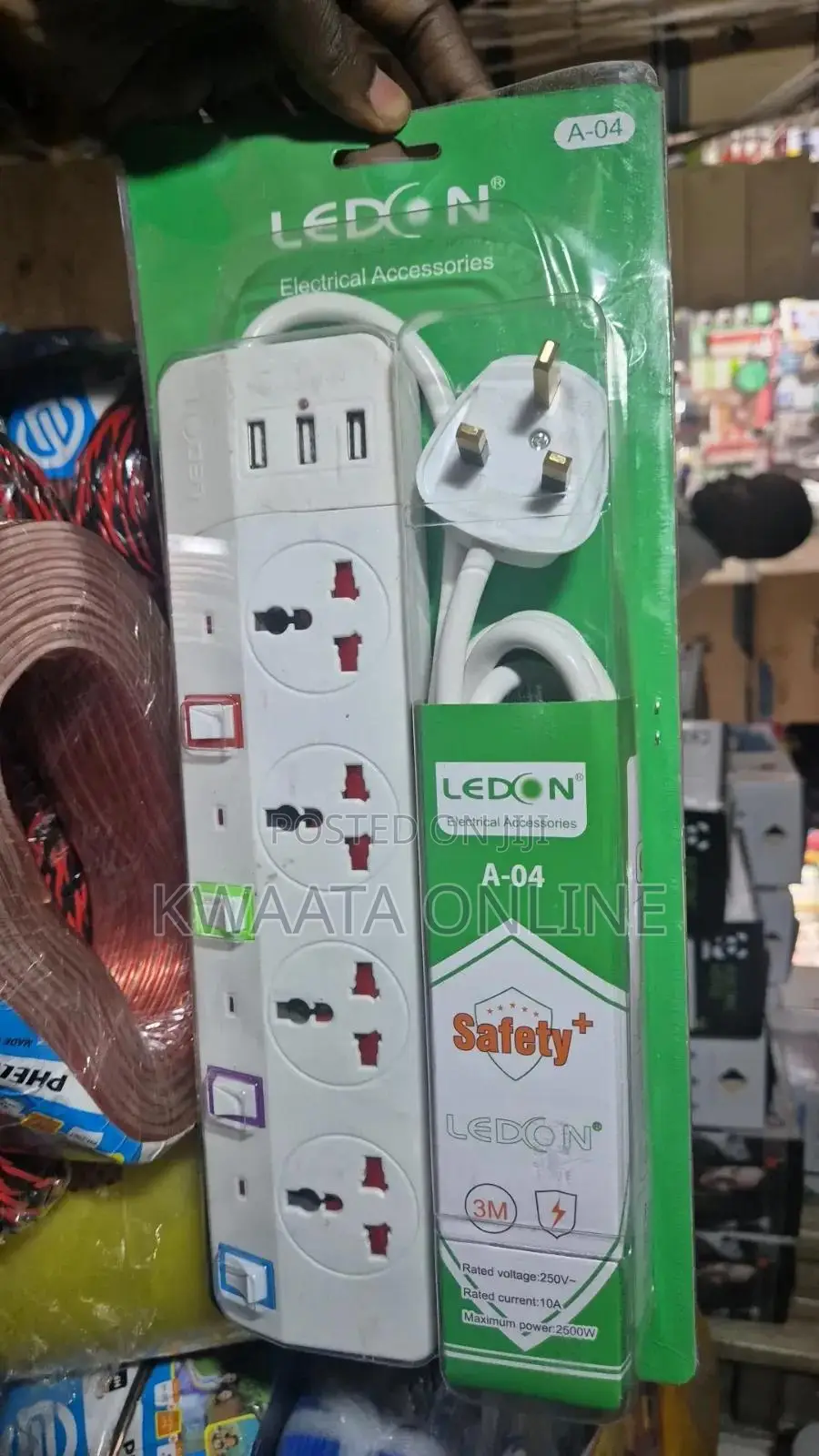 Ledon 4-Way Socket Power Extension Cable With 3 Usb Charging Ports