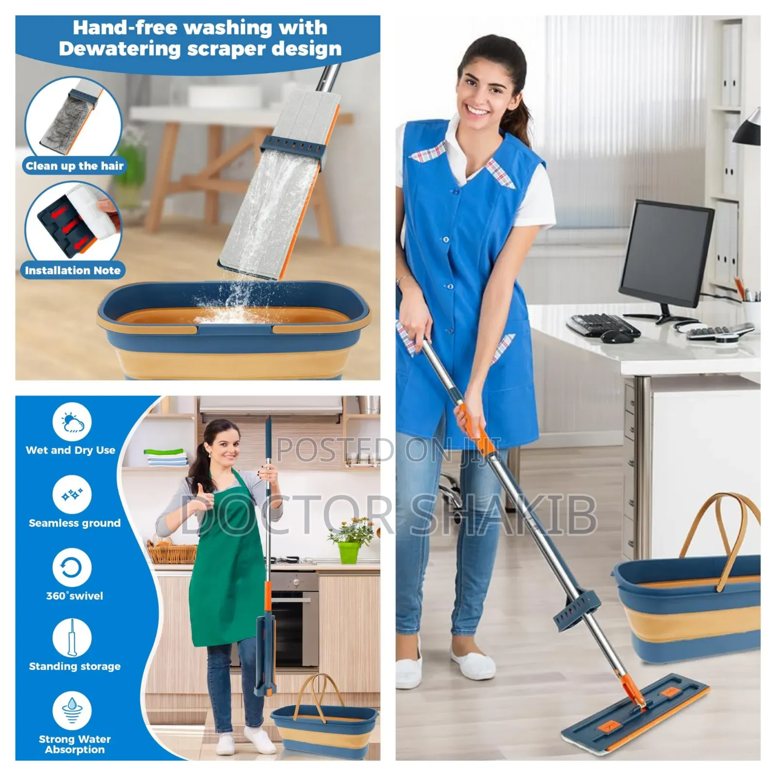 360° Rotating Microfiber Flat Floor Mop With a Foldable Bucket