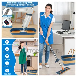 360° Rotating Microfiber Flat Floor Mop With a Foldable Bucket