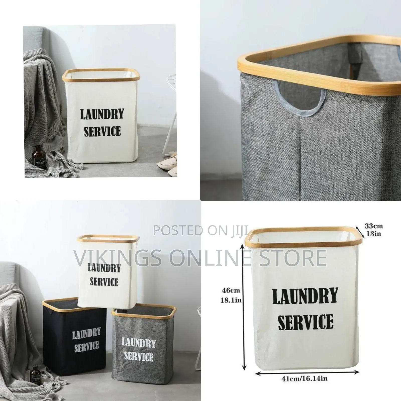 Collapsible Laundry Hamper With Wooden Rim