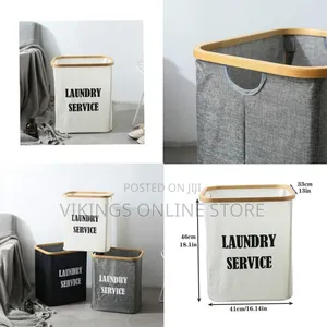 Collapsible Laundry Hamper With Wooden Rim