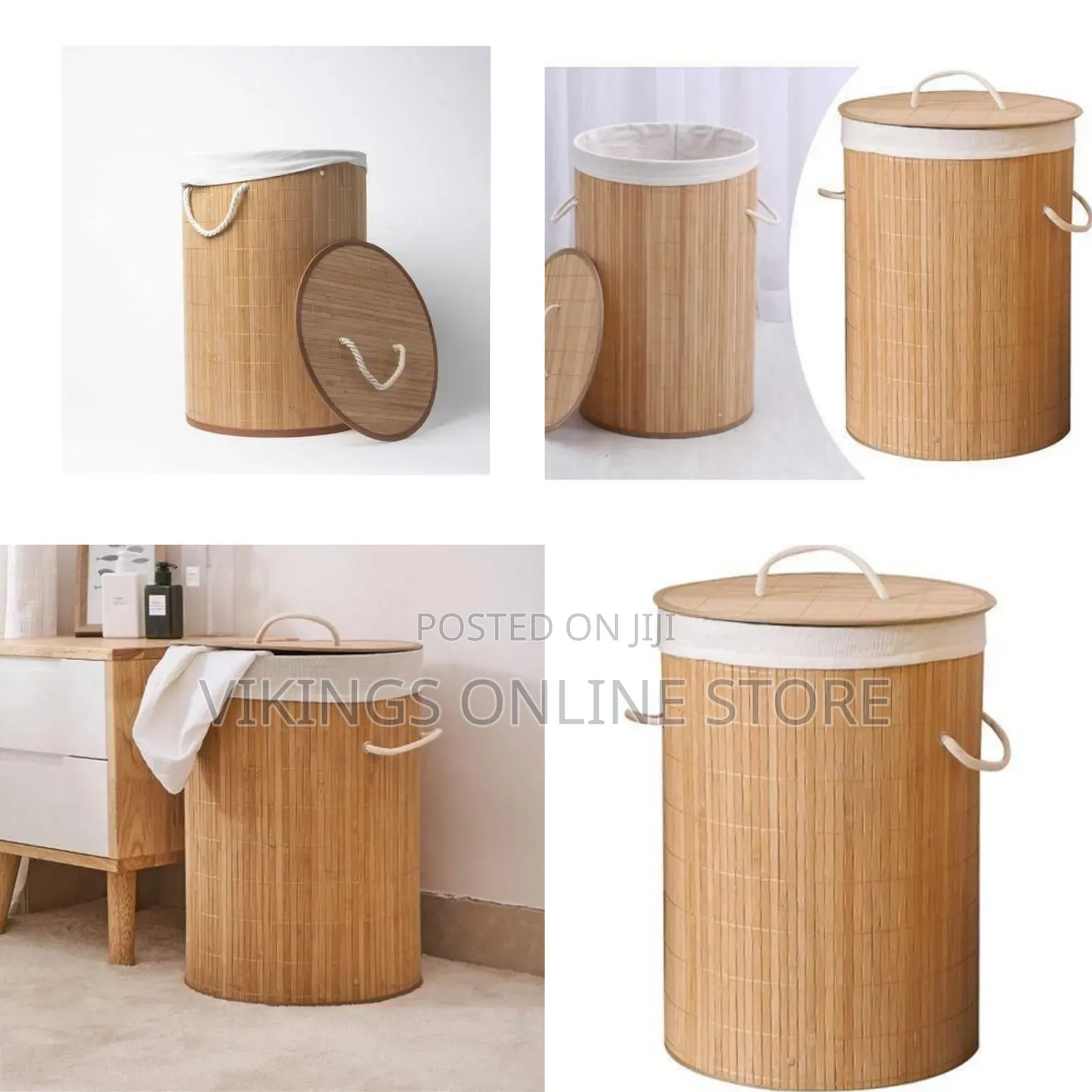 Round Bamboo Laundry Hamper With Lid - Multicolor