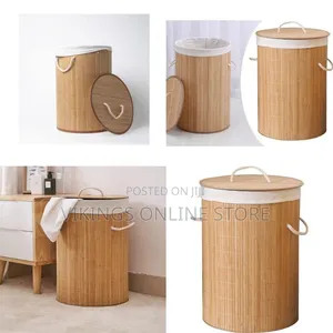Round Bamboo Laundry Hamper With Lid - Multicolor