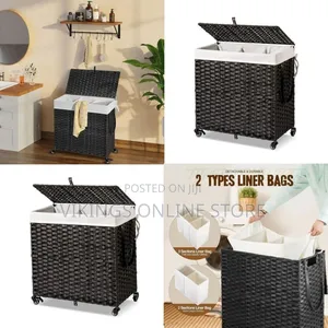 Rolling Wicker Laundry Hamper With Lid and Liner - Multicolor