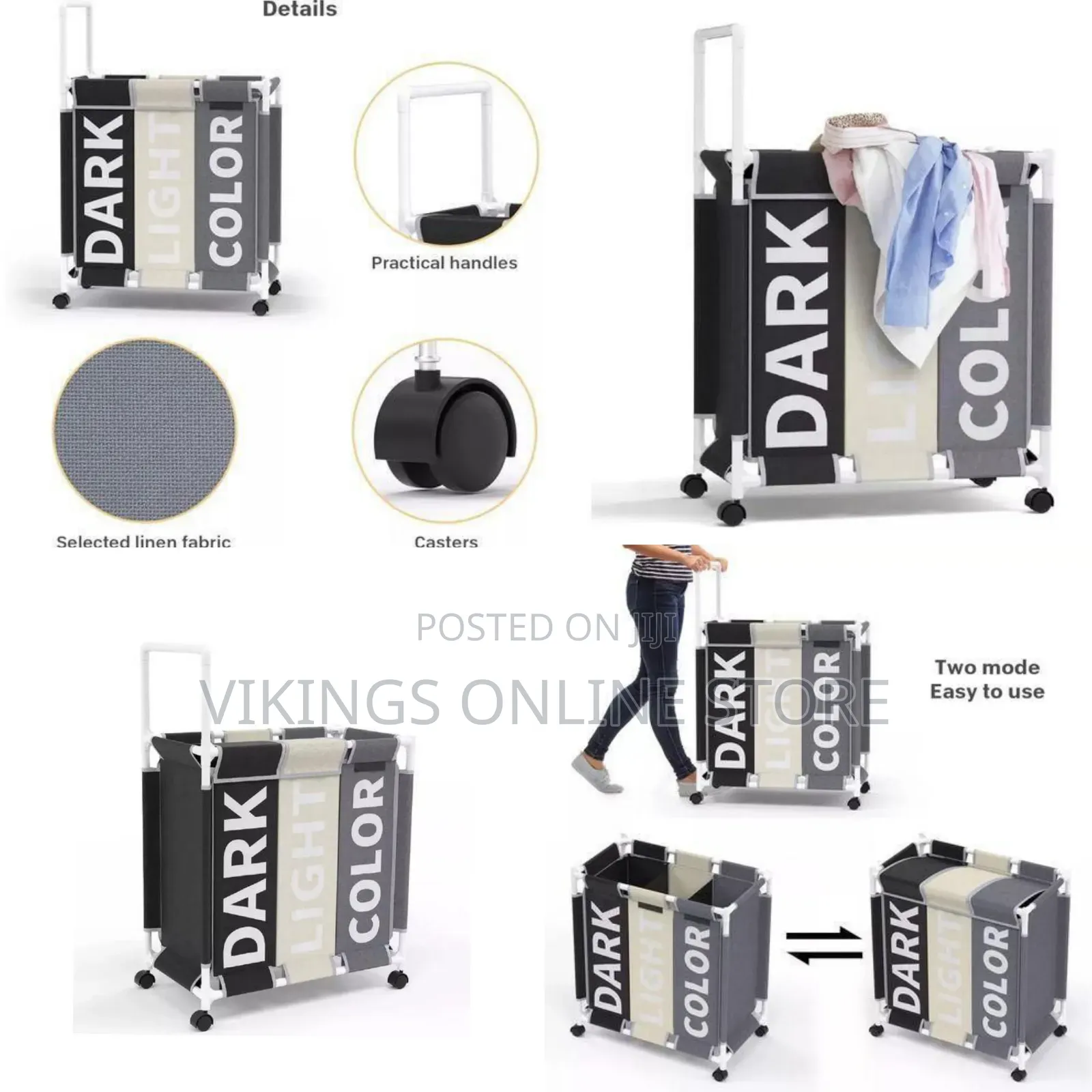 3-Section Laundry Hamper With Wheels, Designed for Sorting Clothes
