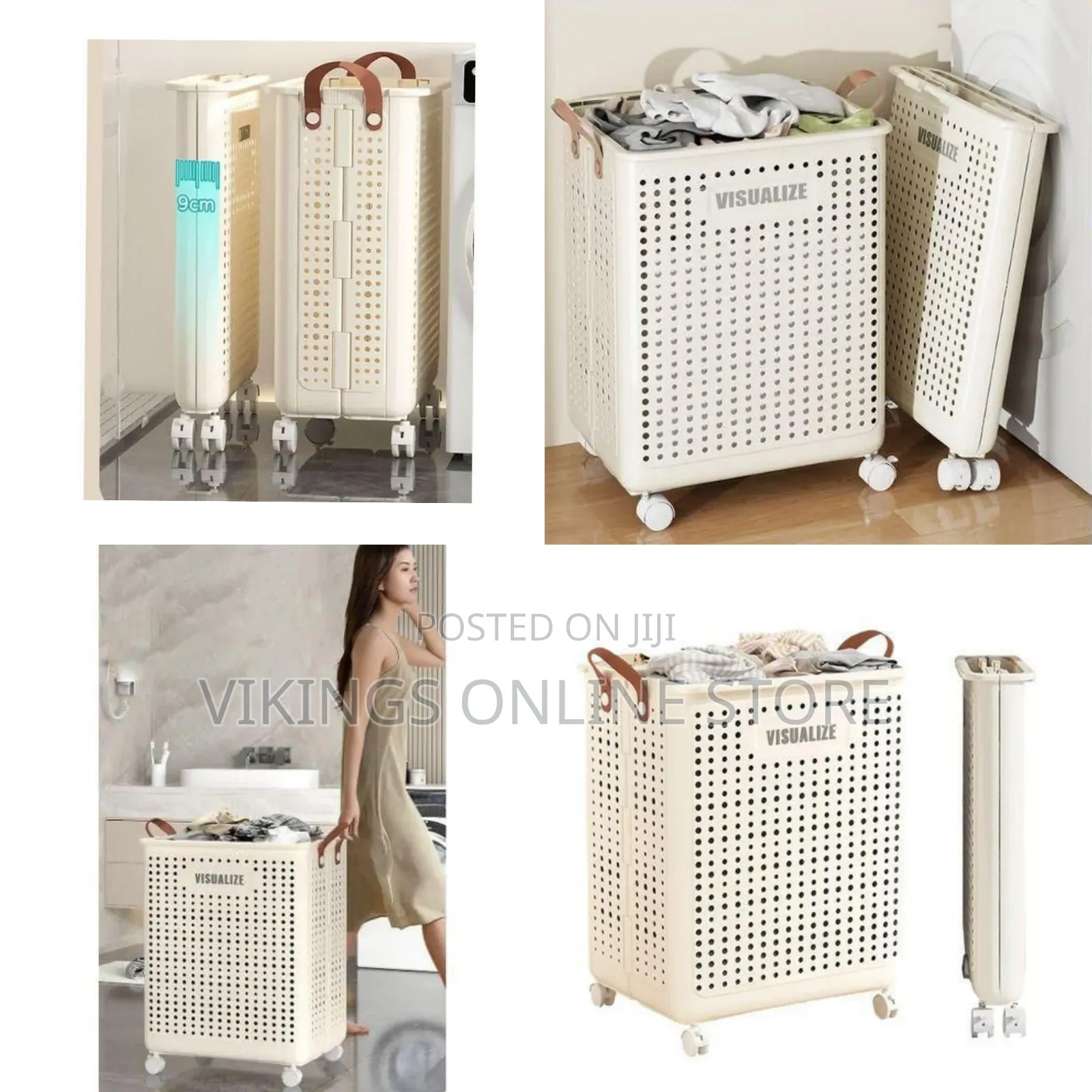 Collapsible Rolling Laundry Hamper / Storage Basket - Multicolor