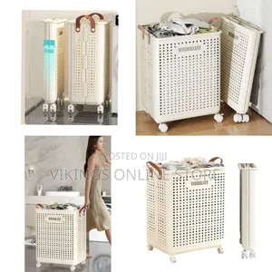 Collapsible Rolling Laundry Hamper / Storage Basket - Multicolor