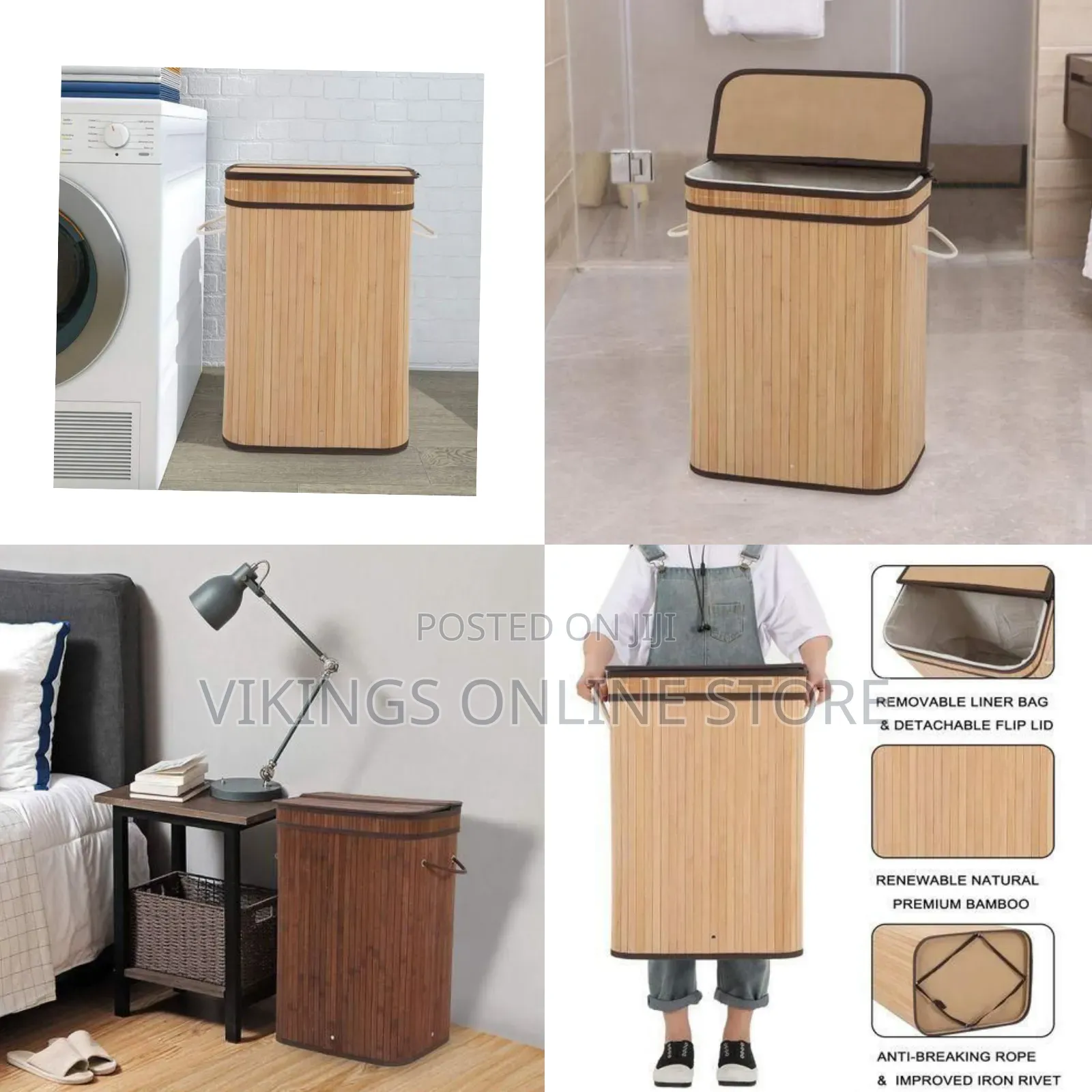 Natural Bamboo Laundry Hamper With Integrated Lid - Multicolor