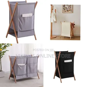 Minimalist Folding Laundry Hamper With Wooden Frame - Multicolor