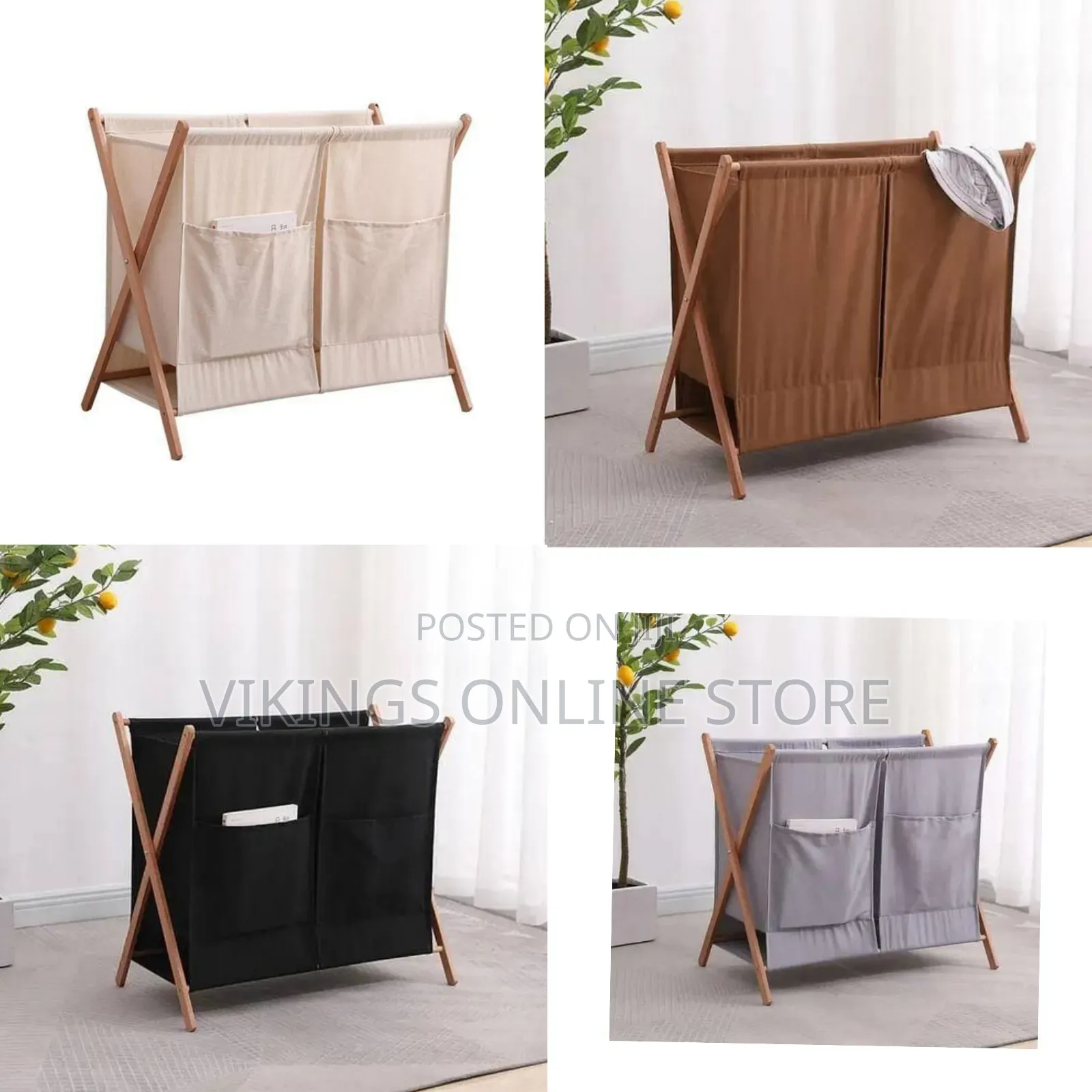 Modern Double Laundry Hamper With X-Frame Wooden Stand - Multicolor