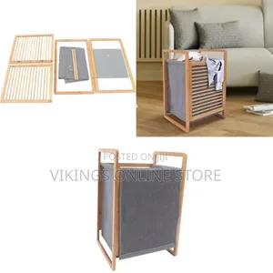 Modern Bamboo Laundry Hamper With Removable Fabric Liner - Multicolor