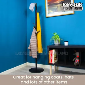 Wooden Coat Stand Round Base Freestanding Hallway Coat Rack Tree 8hook