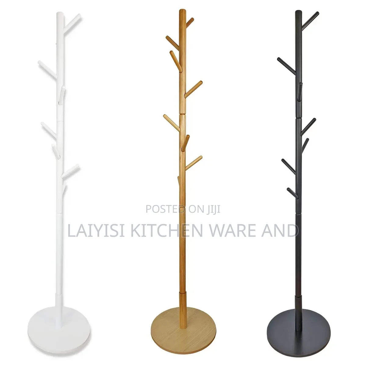Wooden Coat Stand Round Base Freestanding Hallway Coat Rack Tree 8hook