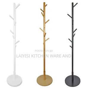 Wooden Coat Stand Round Base Freestanding Hallway Coat Rack Tree 8hook