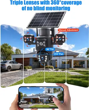 Wireless 3 Lens Solar Security Cameras for Home Surveillance Outdoor